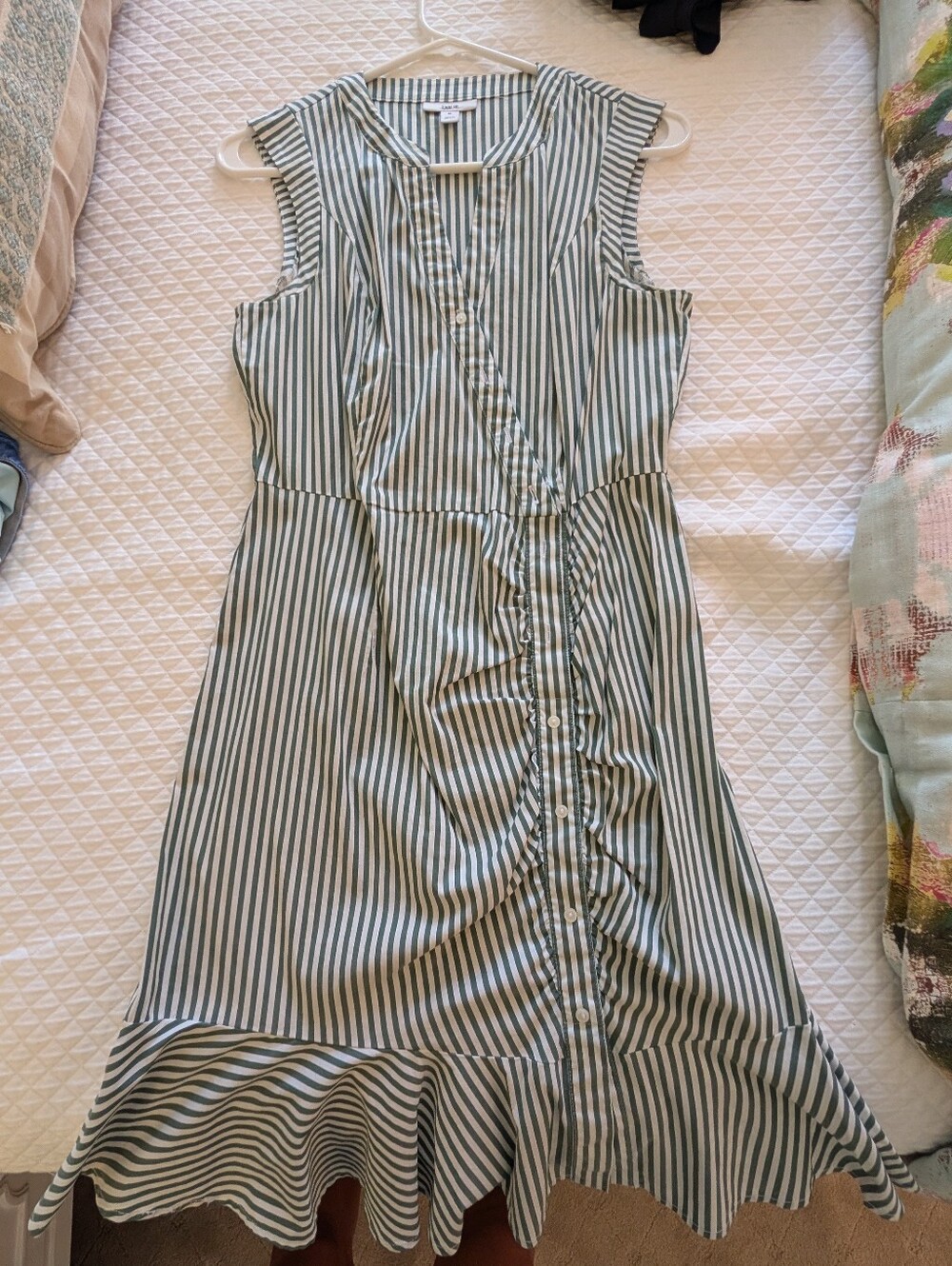 Bar III Green And White Stripe Flounce Dress